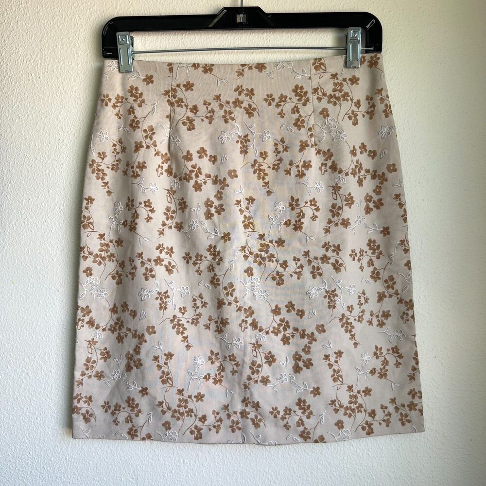 AMERICAN Vtg 90s High Waist Gray Beige Floral Mini Skirt Fairy Womens Medium